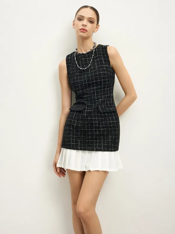 Checkered Tweed Panel Tank Dress sold by COMMENSE