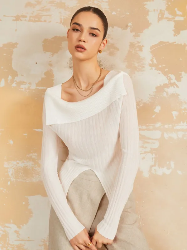 Overfold Pleat Slit Knit Top sold by COMMENSE