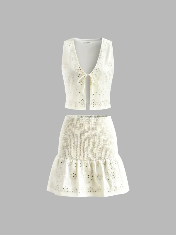 Lace Up Paneled Mini Skirt Set made by COMMENSE