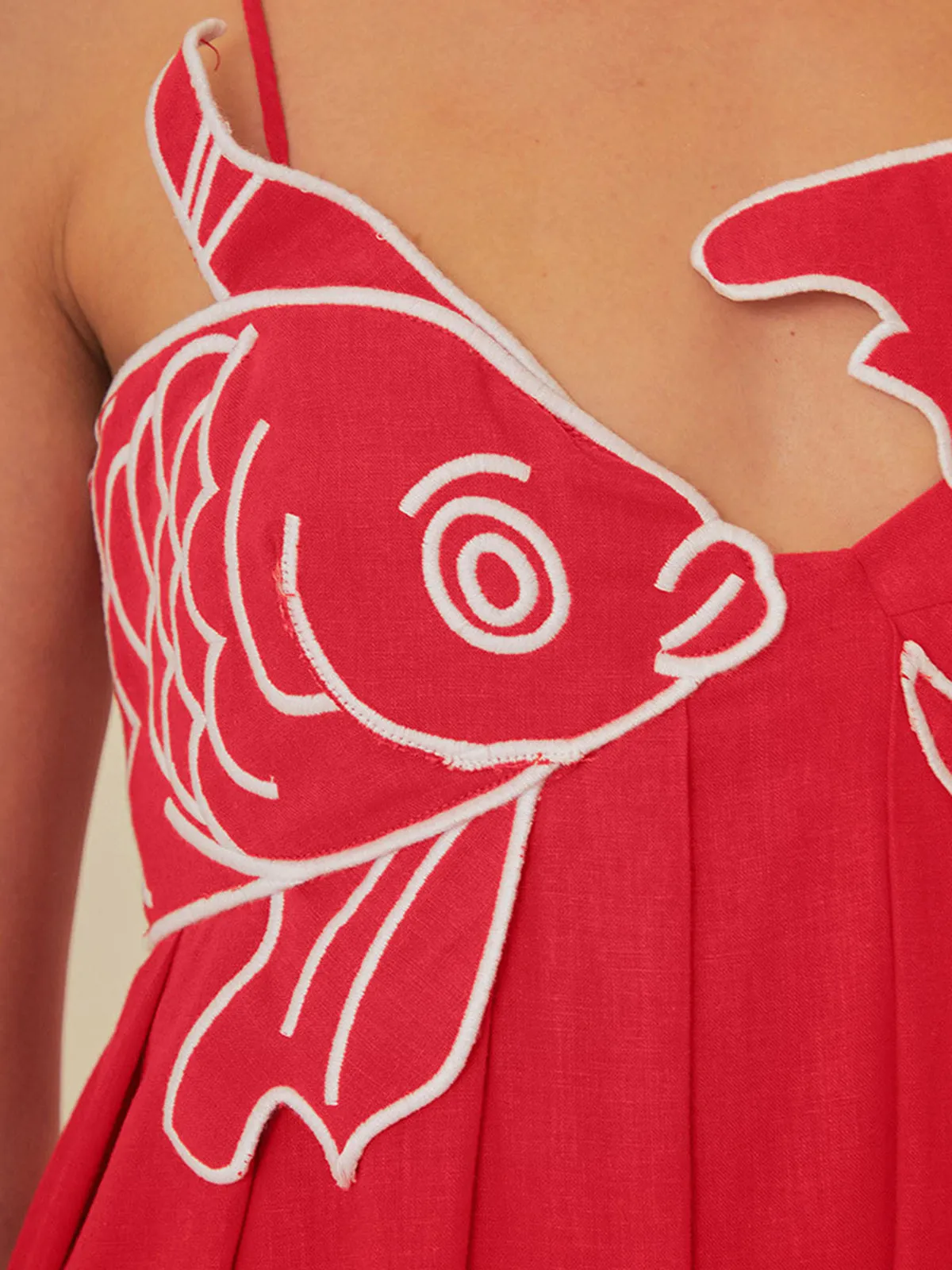 Embroidered Fish Spaghetti Strap Midi Dress sold by COMMENSE product image thumbnail 5