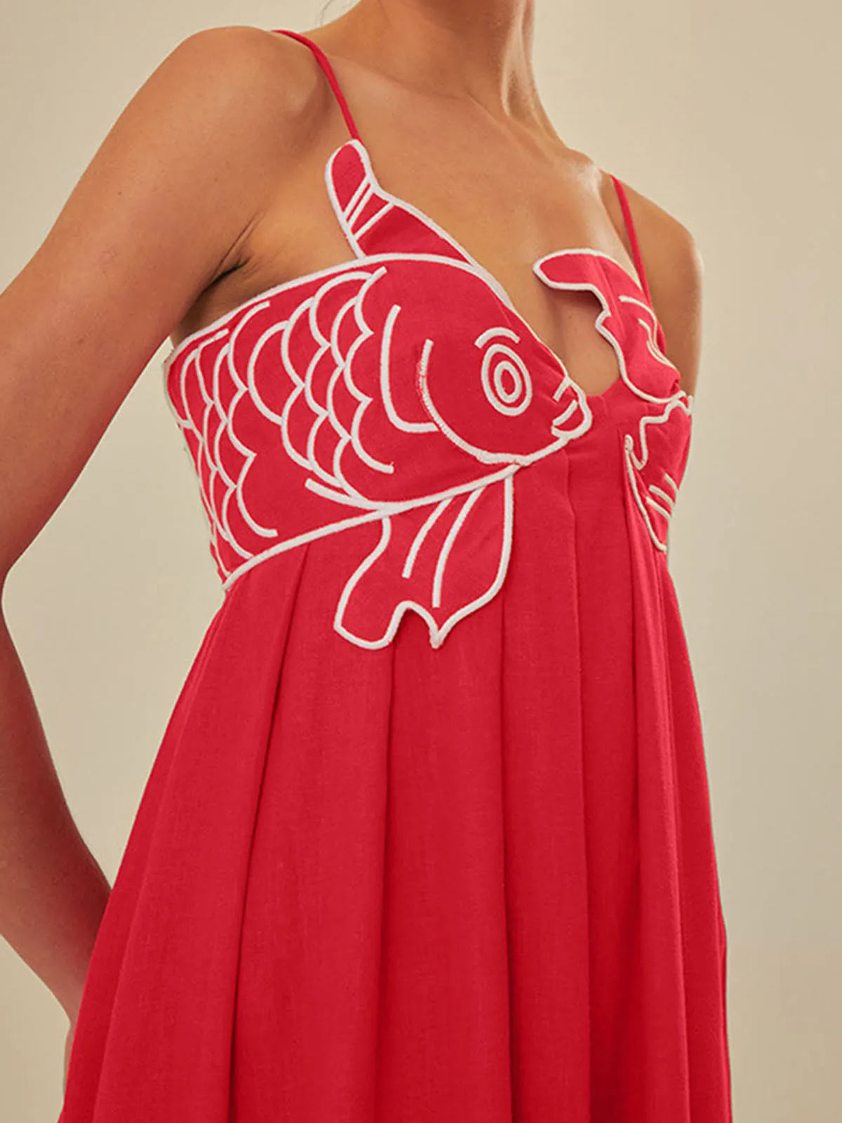 Embroidered Fish Spaghetti Strap Midi Dress sold by COMMENSE product image thumbnail 3