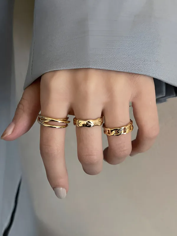 3pcs Golden Tunnel Twisted Hoop Ring sold by COMMENSE