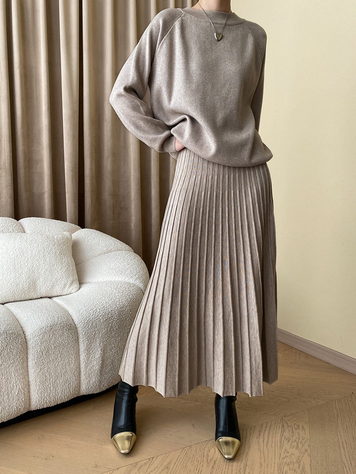 Oversized Sweater Pleated Two Piece Skirt Set sold by COMMENSE product image thumbnail 4