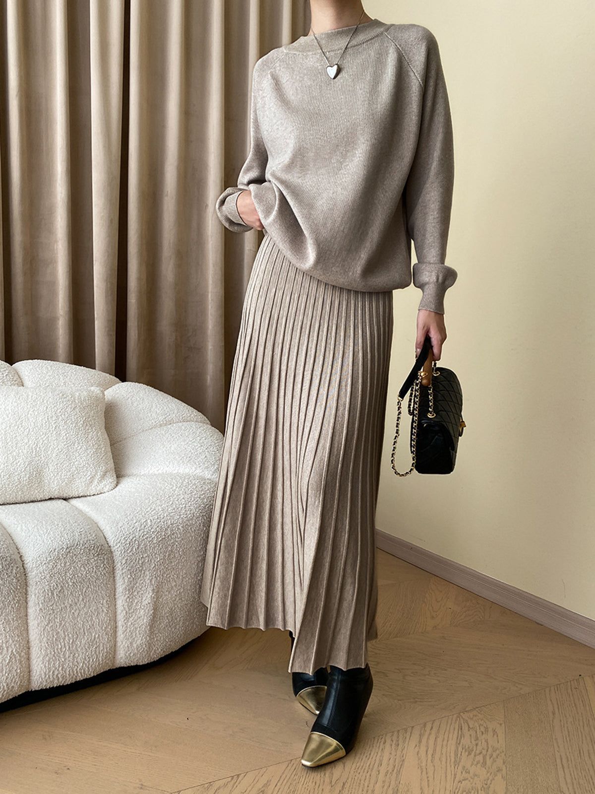 Oversized Sweater Pleated Two Piece Skirt Set sold by COMMENSE product image thumbnail 3