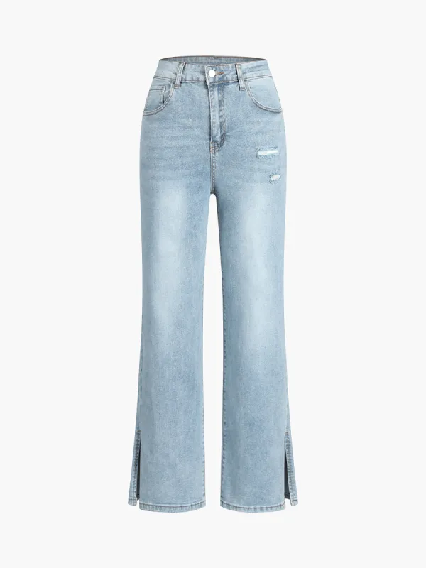 Split Straight Leg Pants sold by COMMENSE