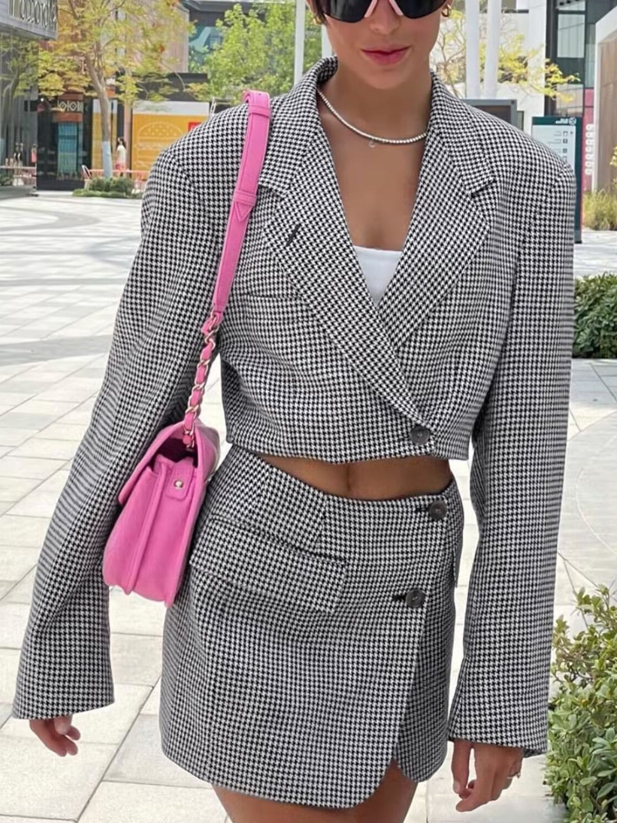 Houndstooth Crop Blazer sold by COMMENSE