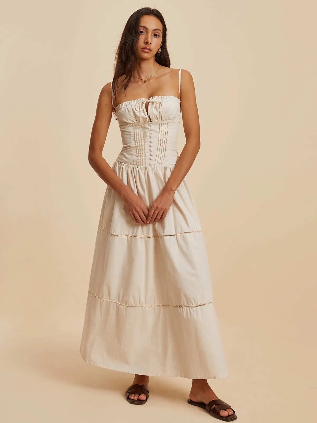 Cotton Pleated Low Cut Dress sold by COMMENSE product image thumbnail 5