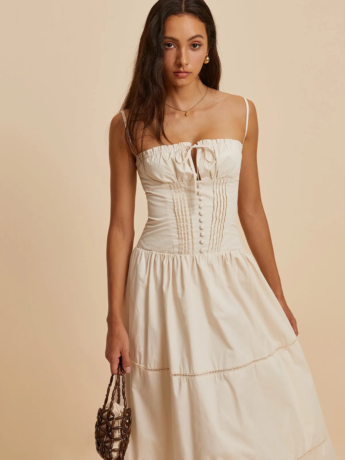Cotton Pleated Low Cut Dress sold by COMMENSE product image thumbnail 2