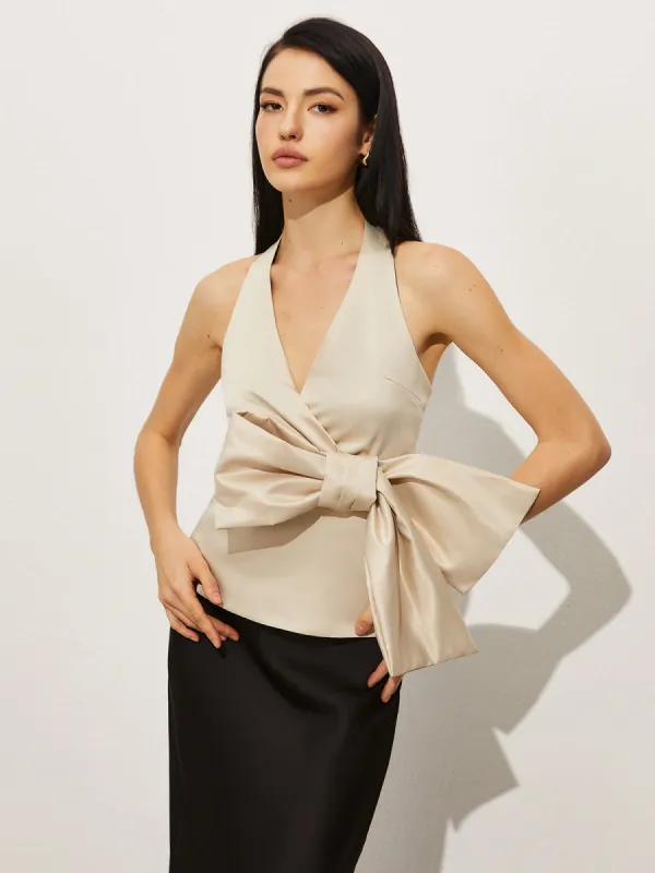 Bow Backless V-Neck Tank Top sold by COMMENSE