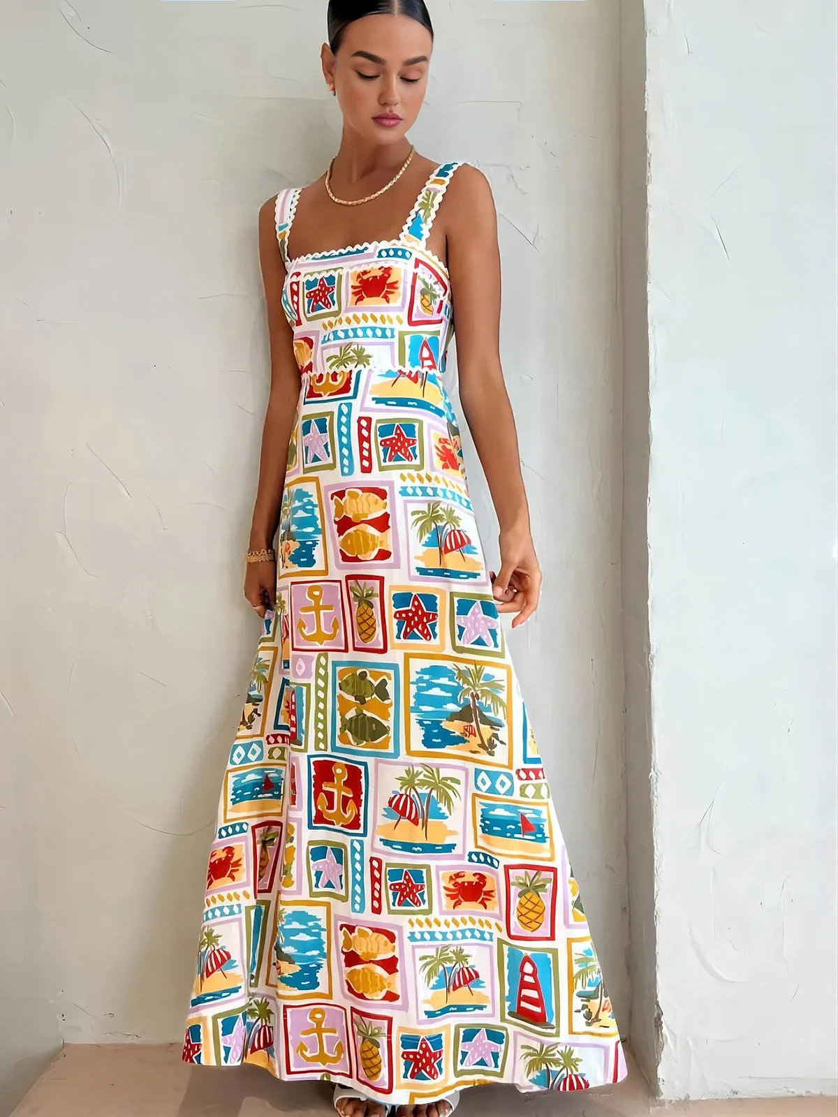Graffiti Print Sleeveless Long Dress sold by COMMENSE