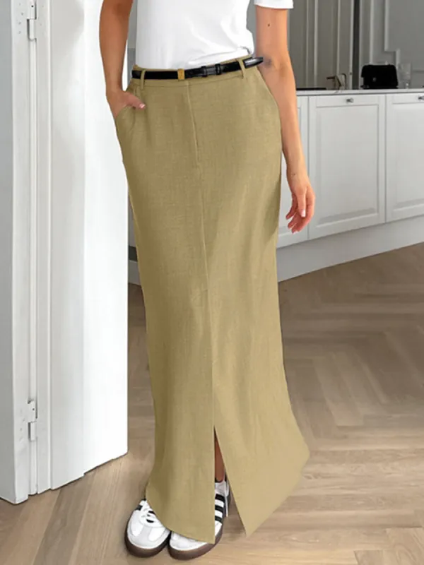 Cotton Blends High-Waist Split Maxi Skirt sold by COMMENSE