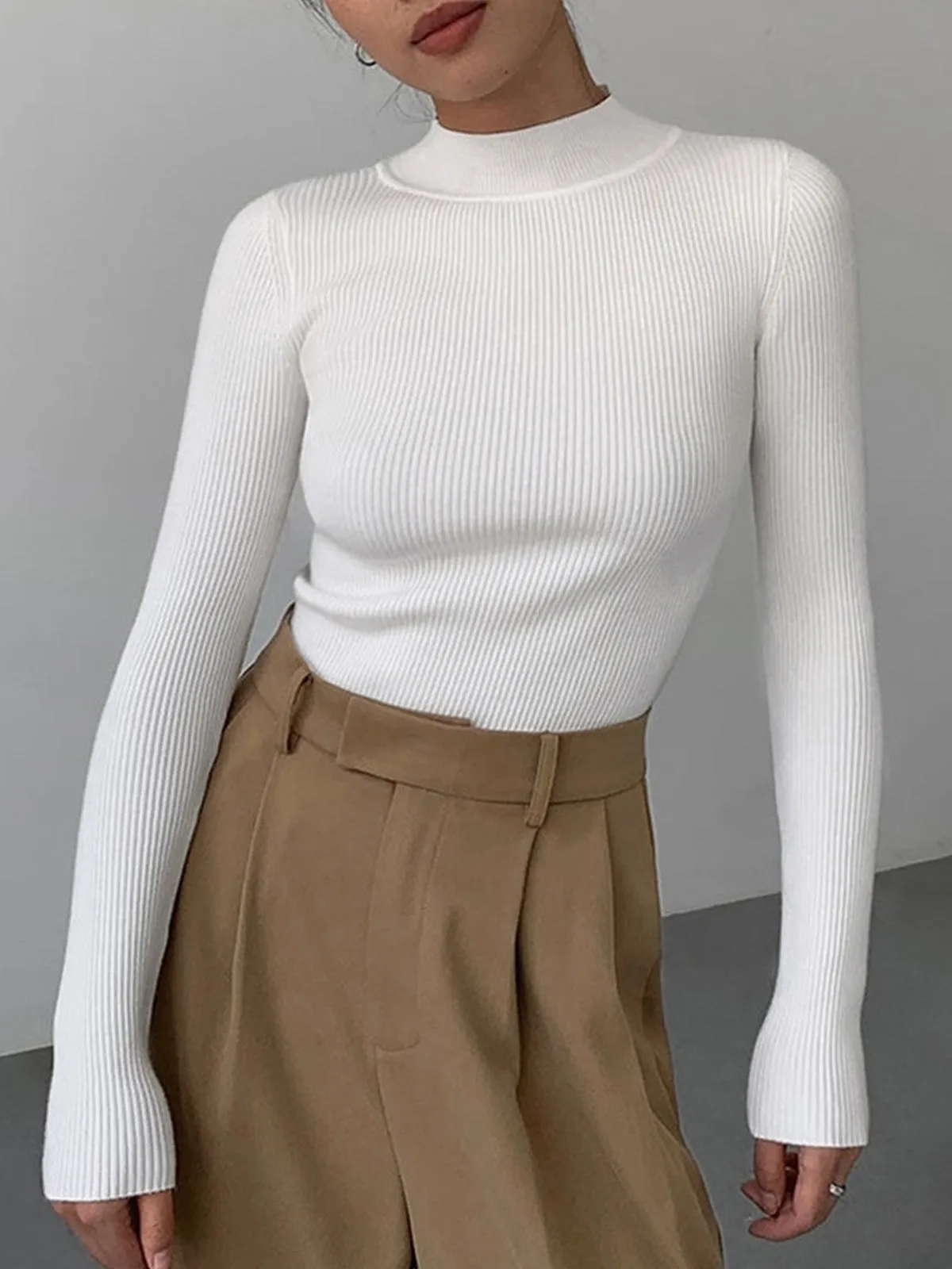 Mock Neck Rib Long Sleeve Knit Top sold by COMMENSE product image thumbnail 2