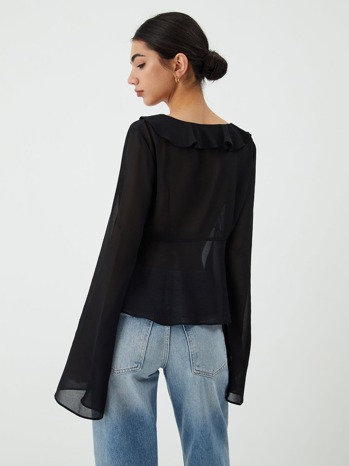 Ruffle Trim Flounce Sleeve Knot Front Blouse sold by COMMENSE product image thumbnail 5