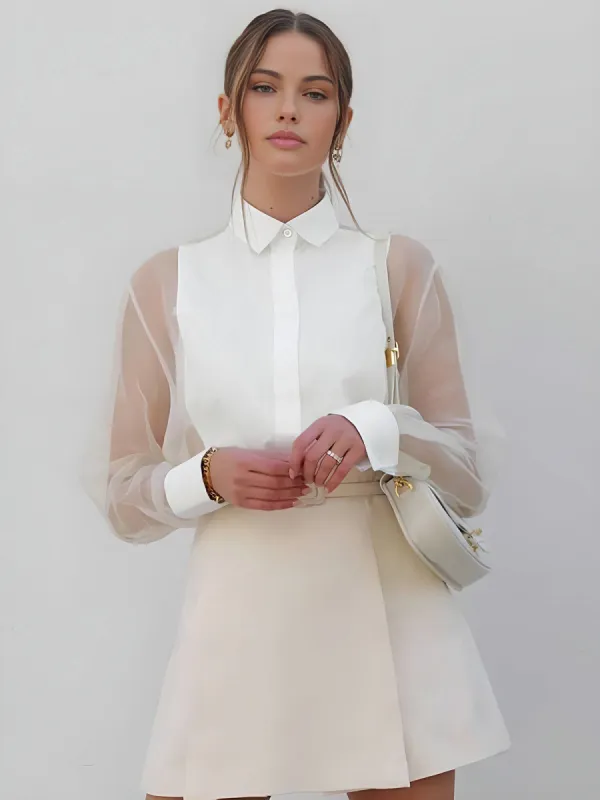 Puff Sleeve Organza Shirt sold by COMMENSE