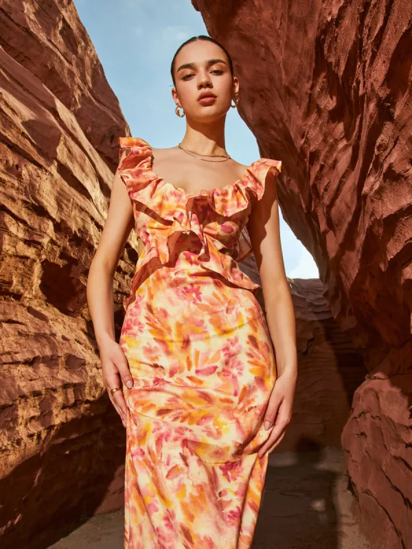 Havana Calling Cutout Back Tie Long Dress sold by COMMENSE