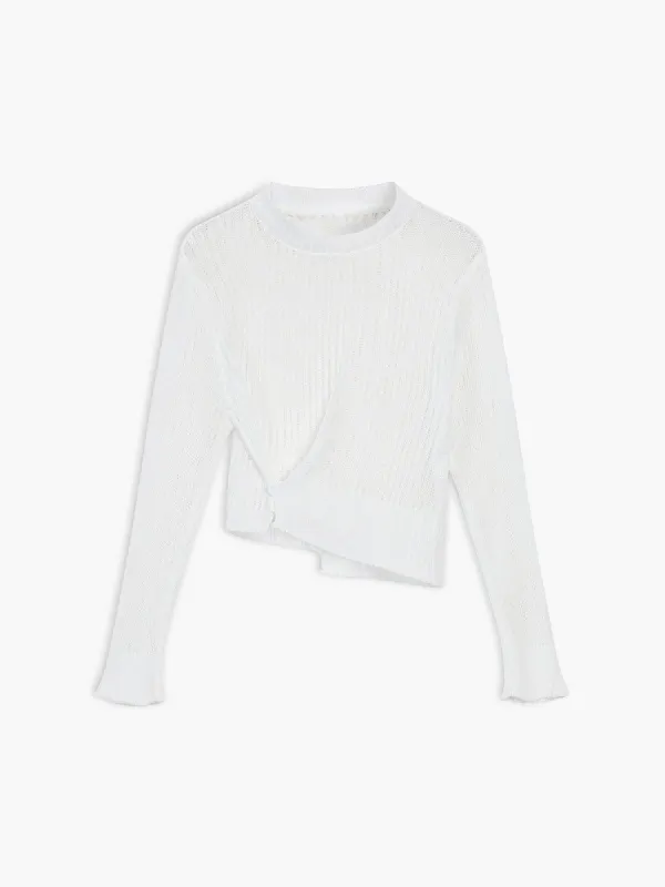 Asymmetric Hem Buttoned Long Sleeve Knit Top sold by COMMENSE