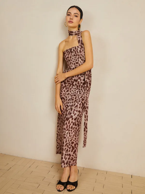 Leopard Print Mesh Halter Midi Dress sold by COMMENSE