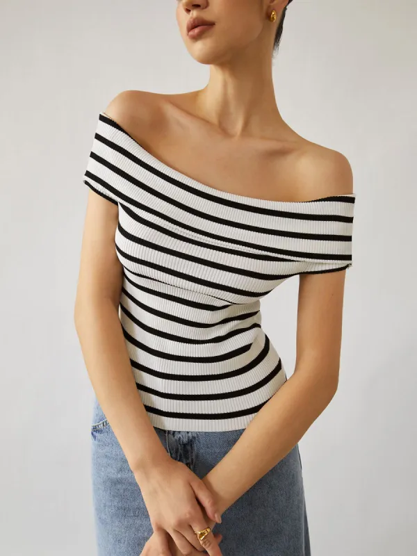 Stripe Off Shoulder Top sold by COMMENSE