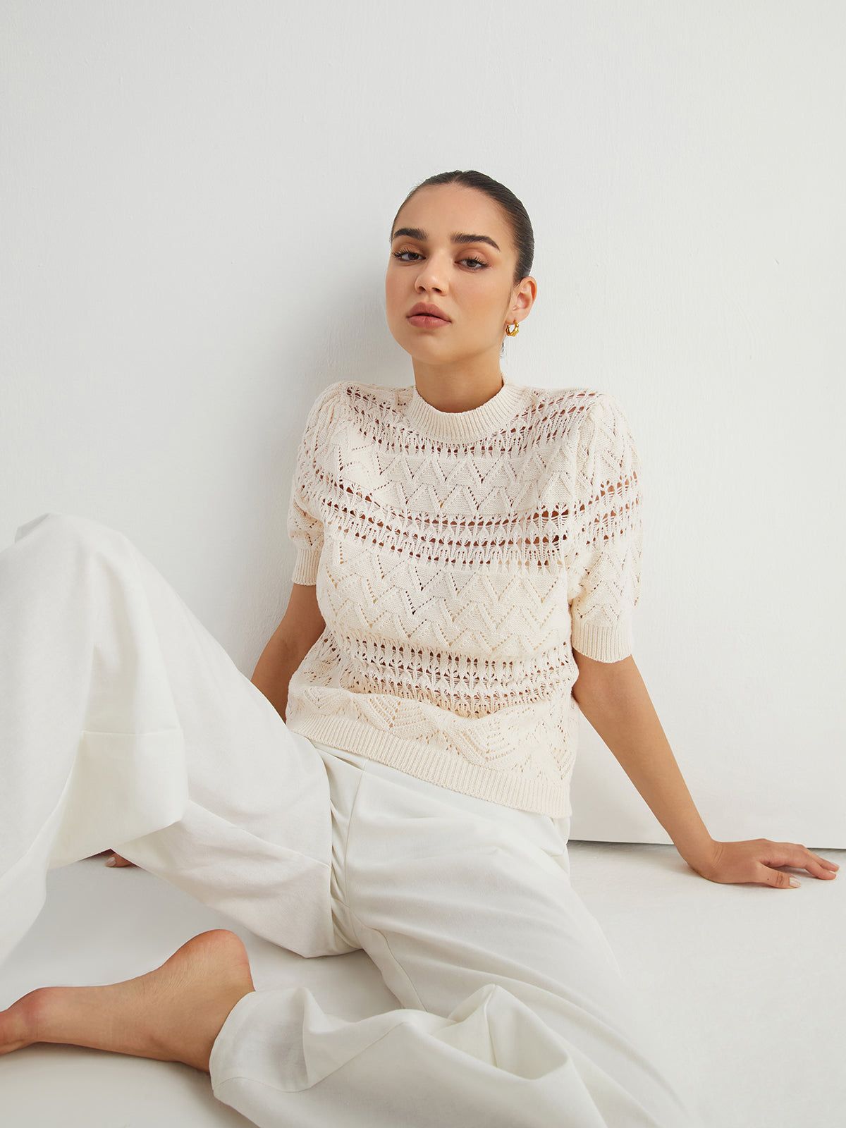 Classic Cable Knit Top sold by COMMENSE