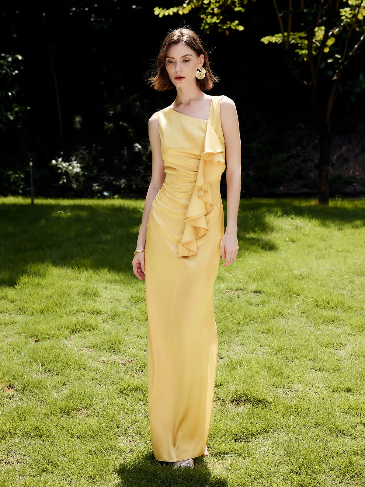 Asymmetrical Ruffle Backless Long Dress sold by COMMENSE product image thumbnail 3