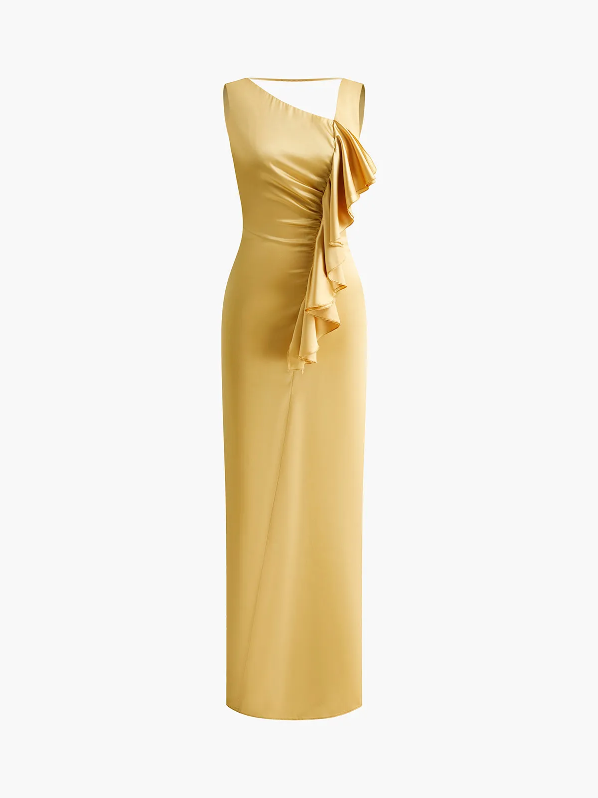 Asymmetrical Ruffle Backless Long Dress sold by COMMENSE