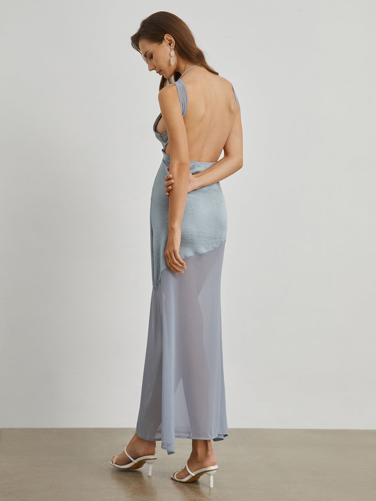 Open Back Satin Mesh Long Dress sold by COMMENSE product image thumbnail 2