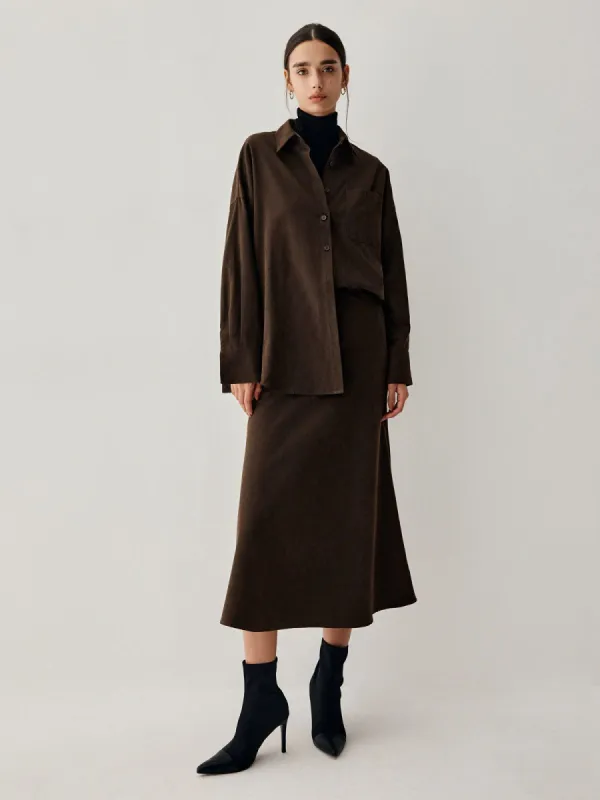Button Down Oversized Shirt With Matching Midi Skirt made by COMMENSE