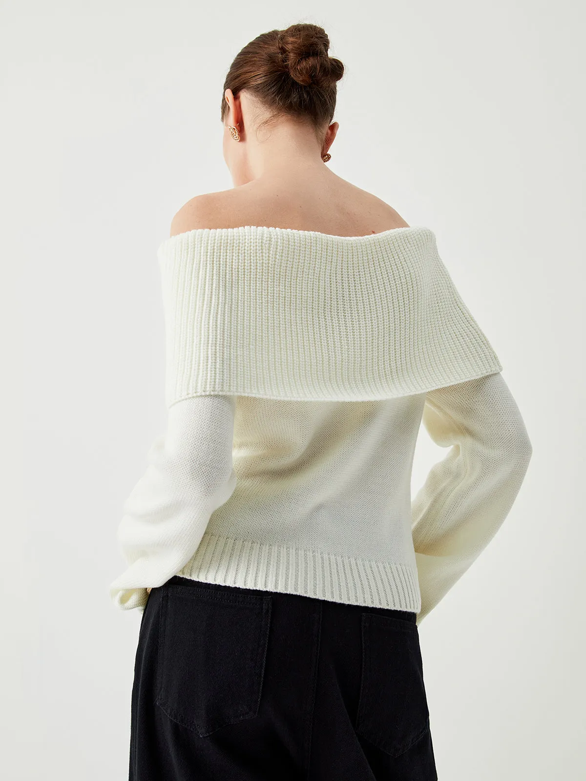 Knit Ribbed Overfold Off-Shoulder Sweater sold by COMMENSE product image thumbnail 4