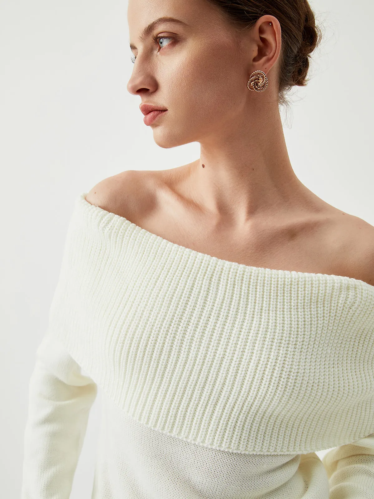Knit Ribbed Overfold Off-Shoulder Sweater sold by COMMENSE product image thumbnail 2