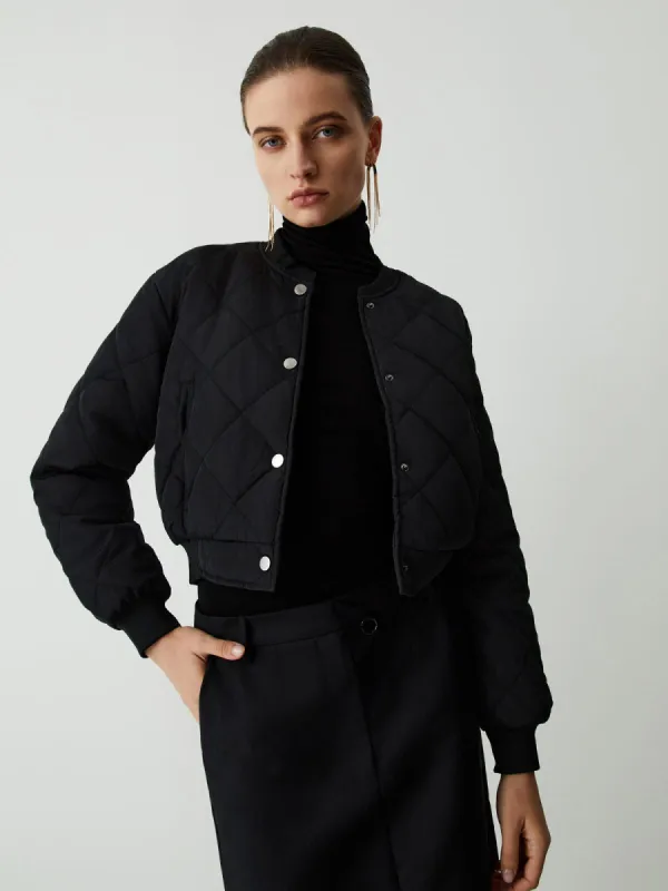 Double Pockets Quilted Crop Jacket sold by COMMENSE