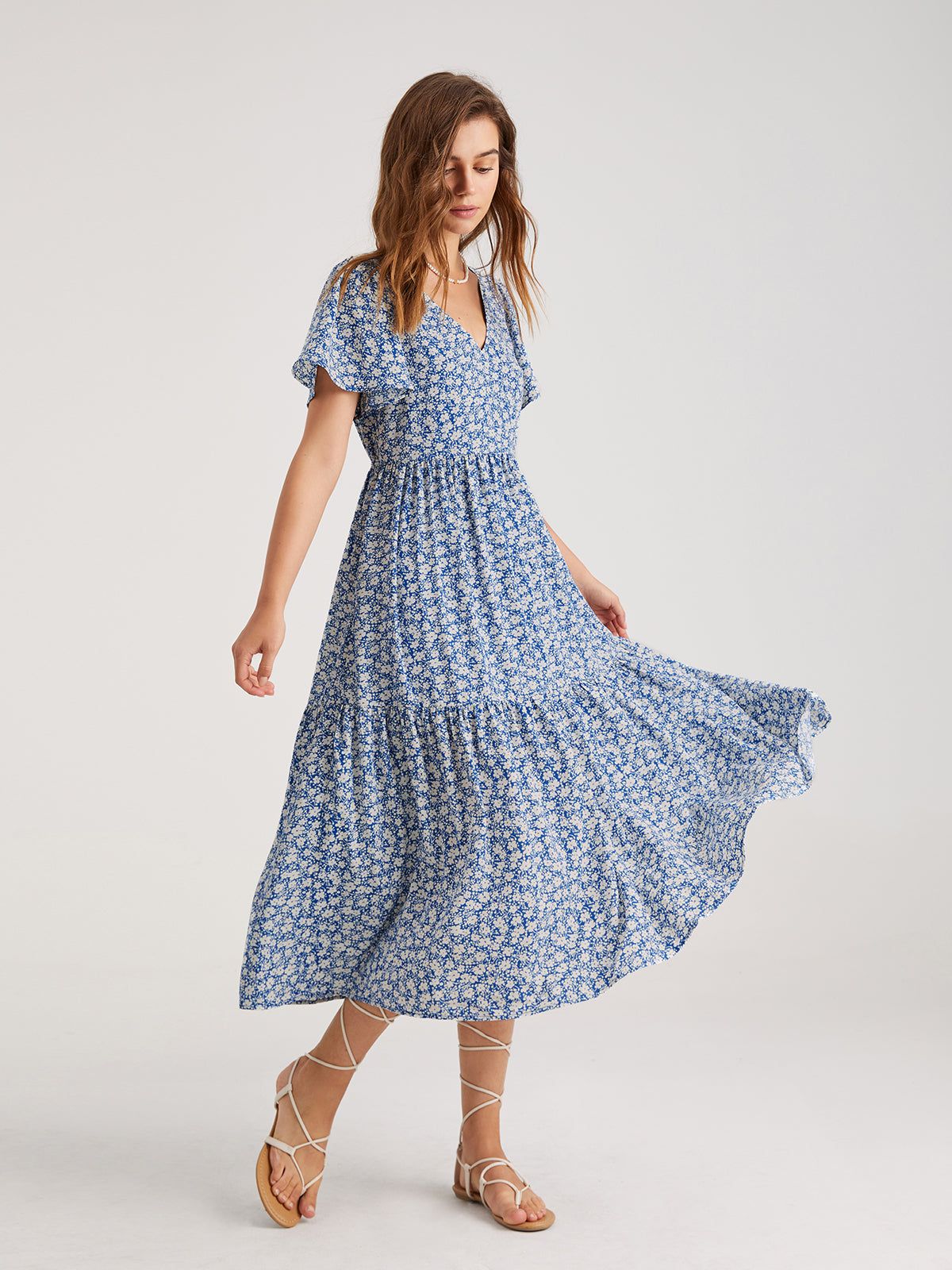 Sweetheart V-Neck Floral Dress sold by COMMENSE