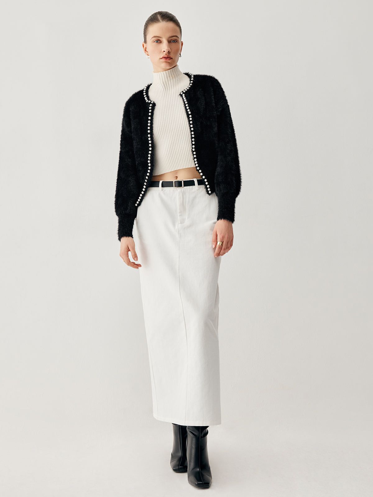 Contrast Trim Fuzzy Pearl Cardigan sold by COMMENSE product image thumbnail 4