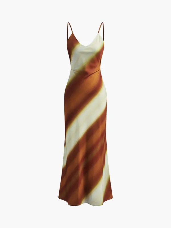 Printed Backless V-Neck Satin Long Dress sold by COMMENSE