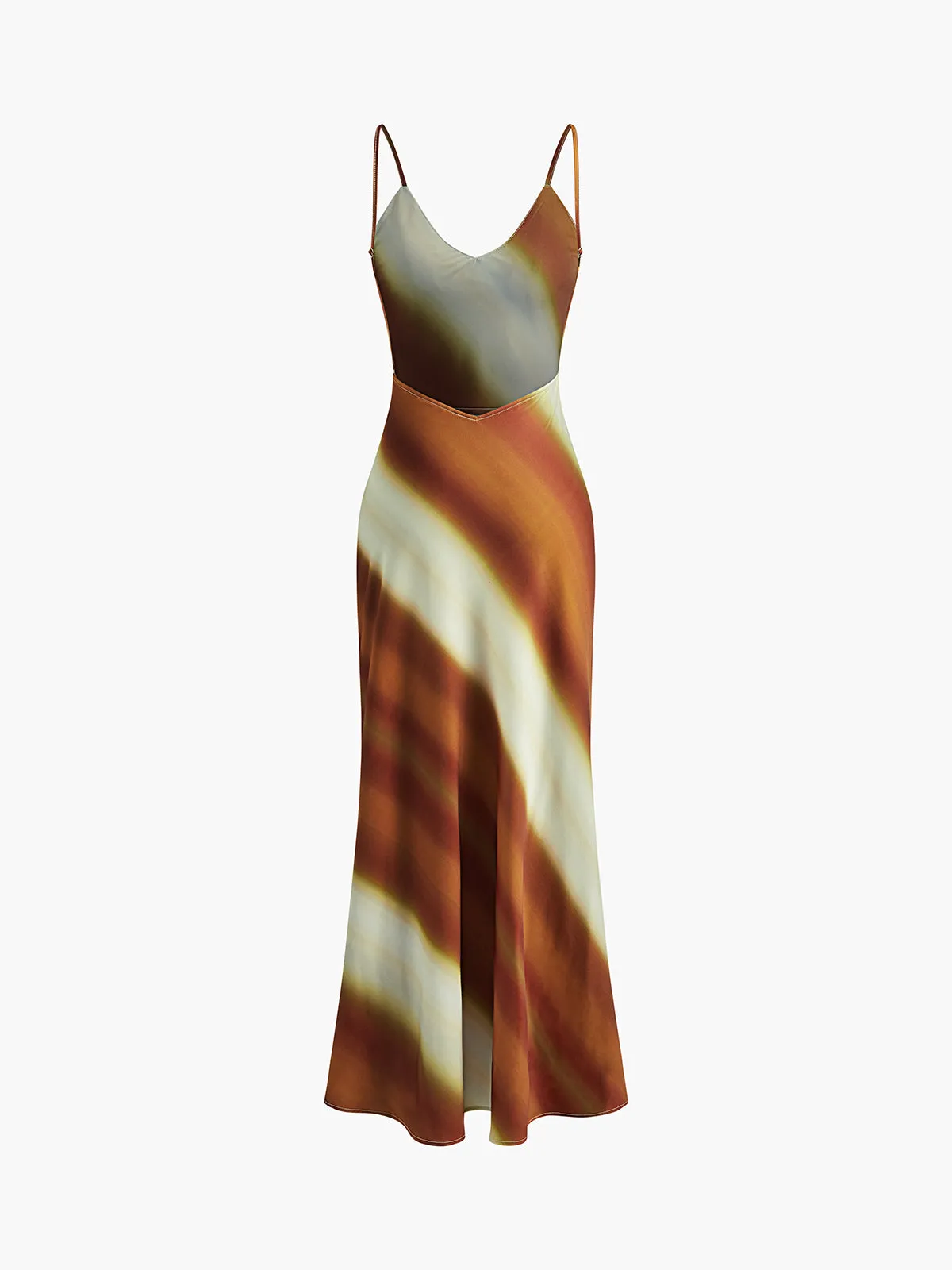 Printed Backless V-Neck Satin Long Dress sold by COMMENSE product image thumbnail 2