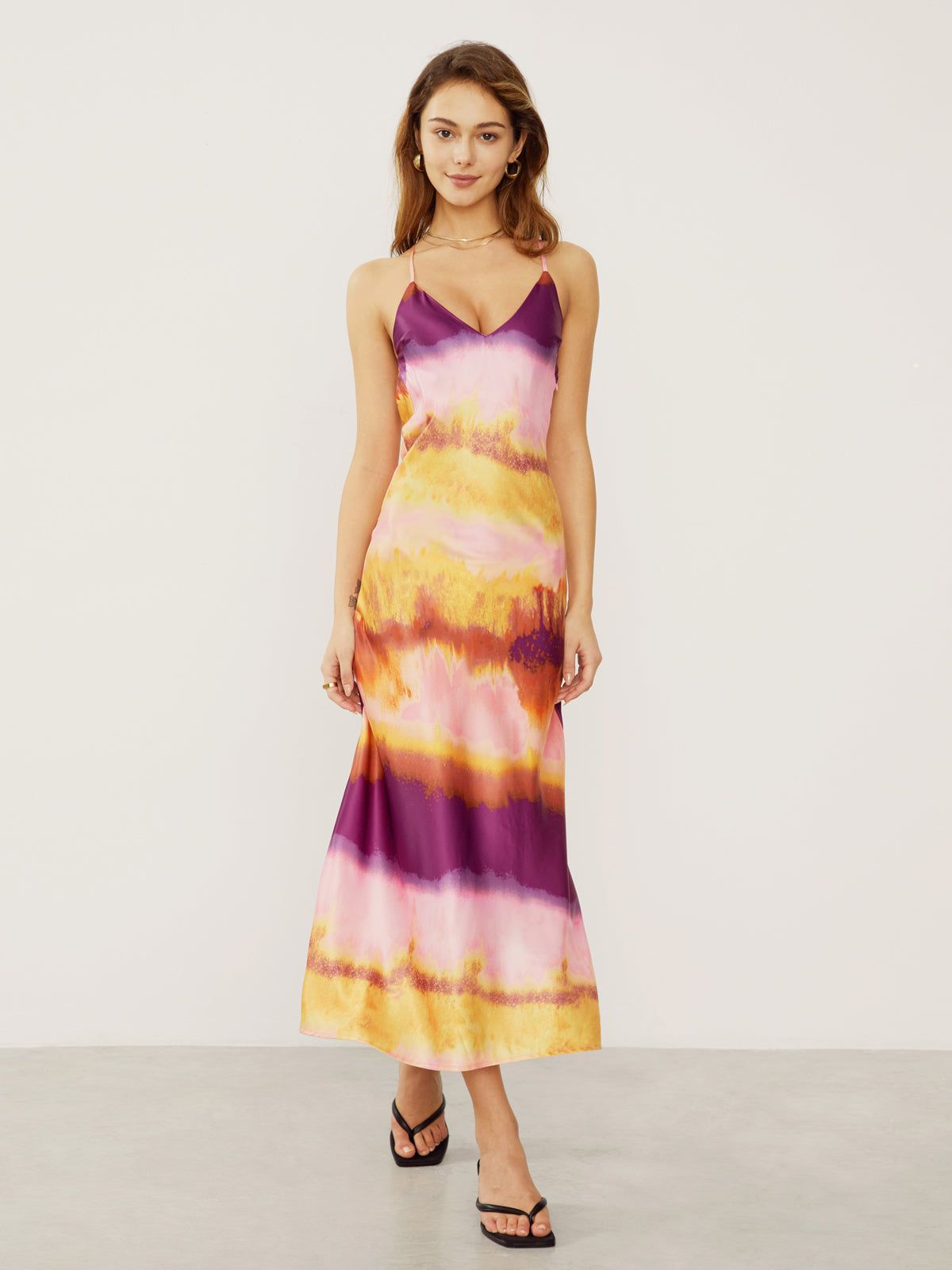 Tie Dye Open Back Slip Long Dress sold by COMMENSE product image thumbnail 3