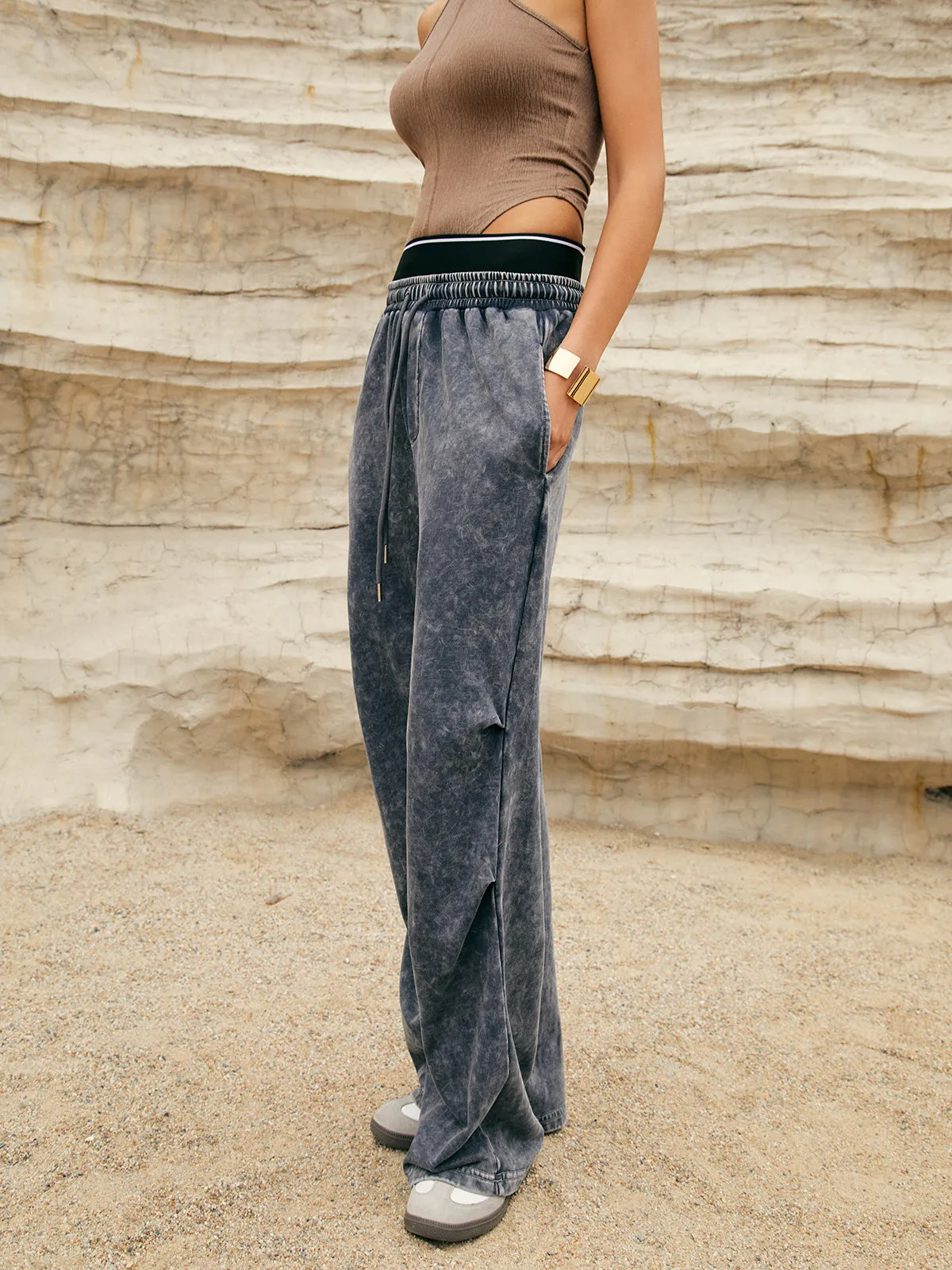 Washed Jersey Drawstring Elastic Sweatpants sold by COMMENSE product image thumbnail 2