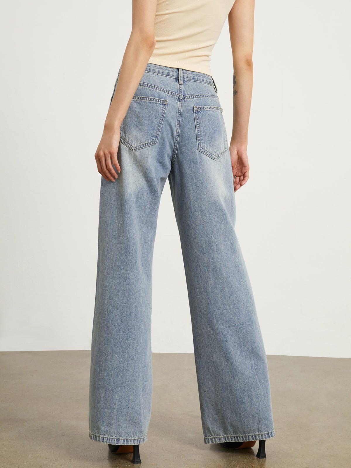 Faded Denim Wide Leg Jeans sold by COMMENSE product image thumbnail 4