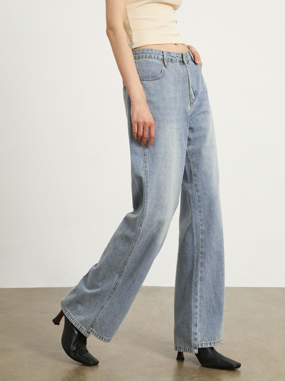 Faded Denim Wide Leg Jeans sold by COMMENSE