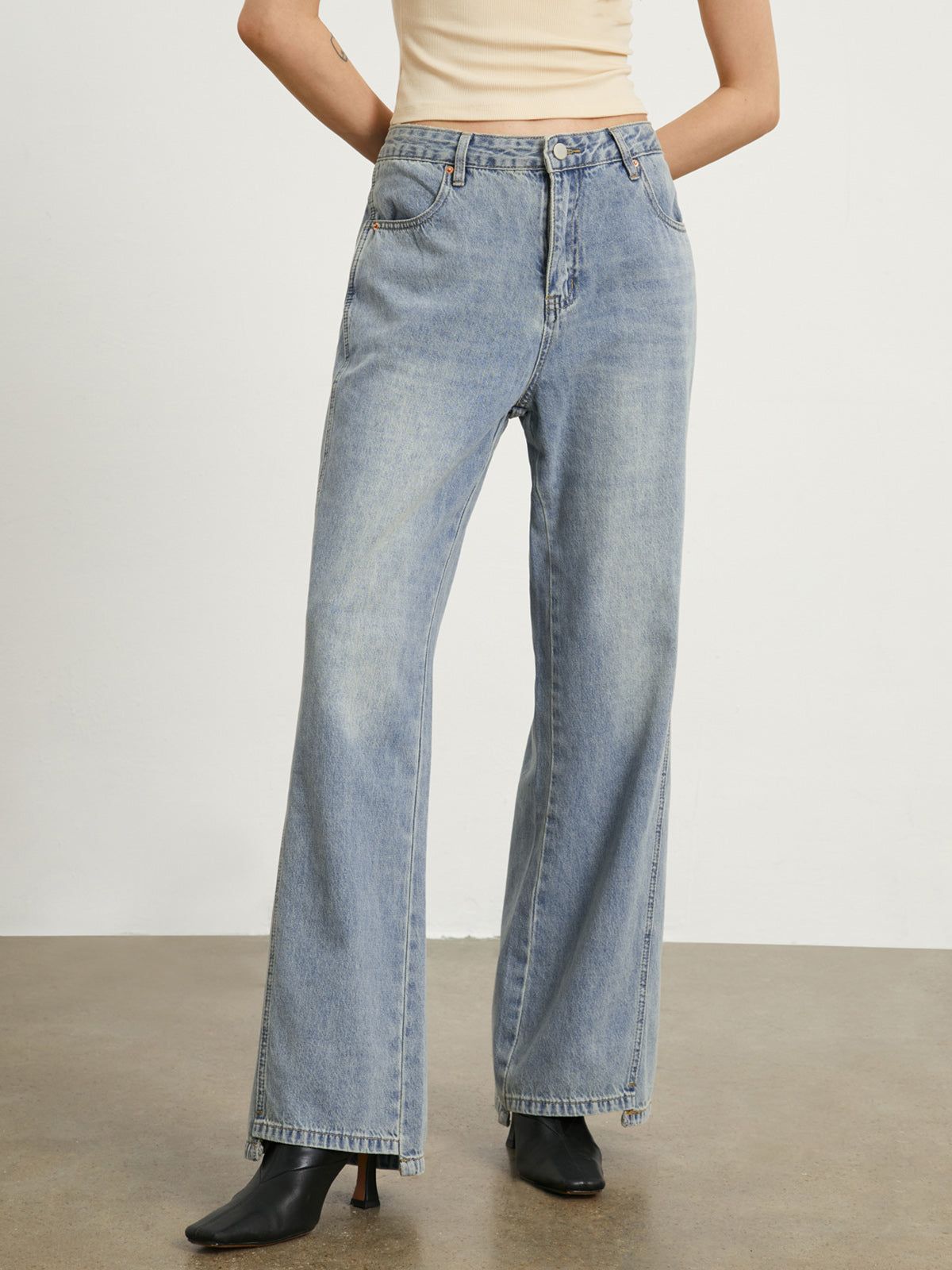 Faded Denim Wide Leg Jeans sold by COMMENSE product image thumbnail 2