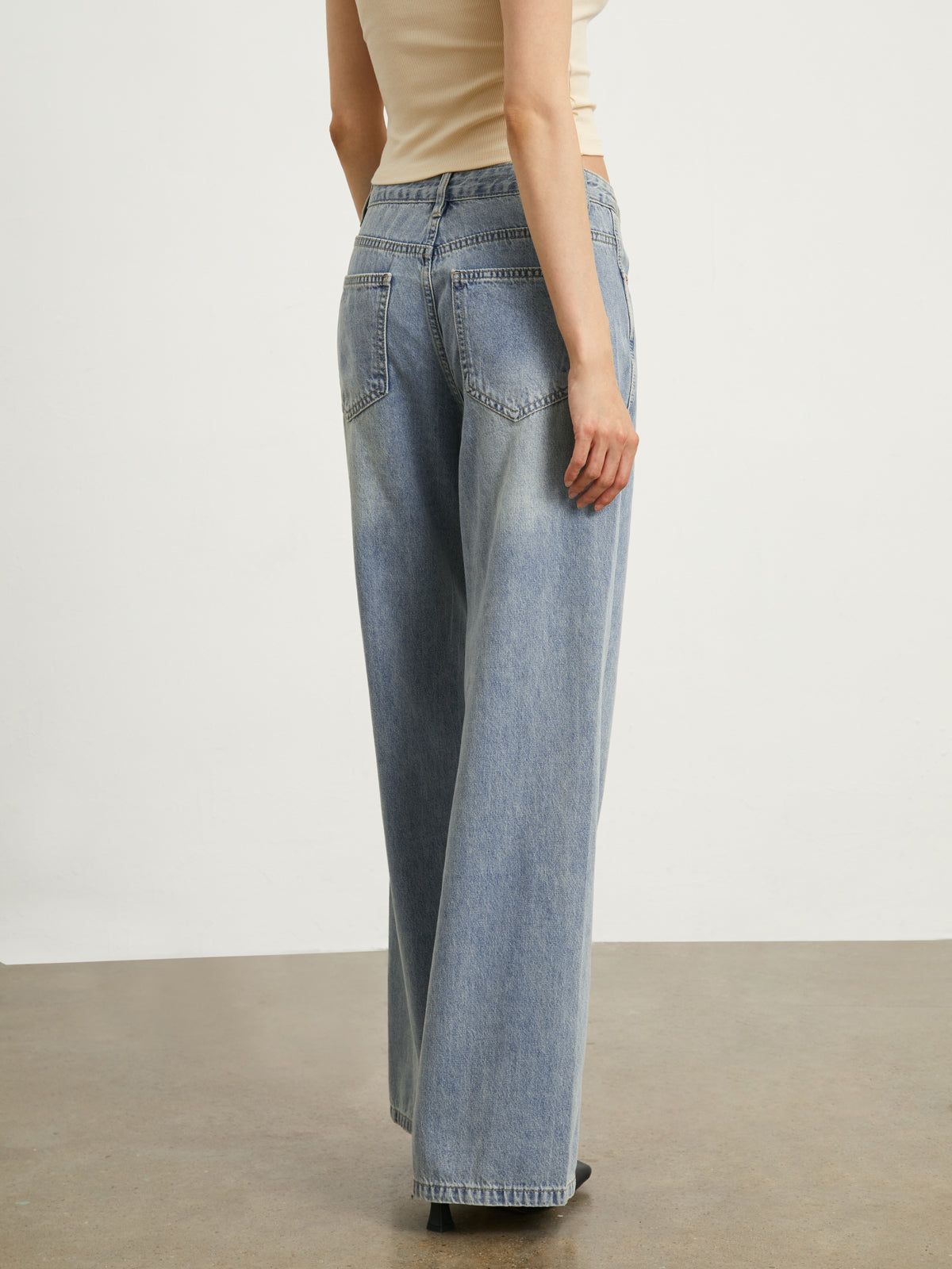Faded Denim Wide Leg Jeans sold by COMMENSE product image thumbnail 3