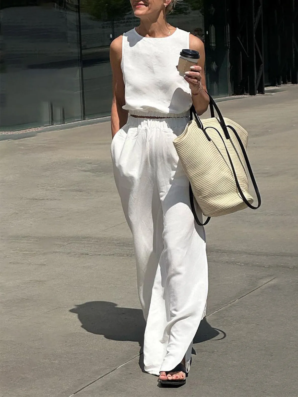 Minimalism Solid Split Pants Set sold by COMMENSE