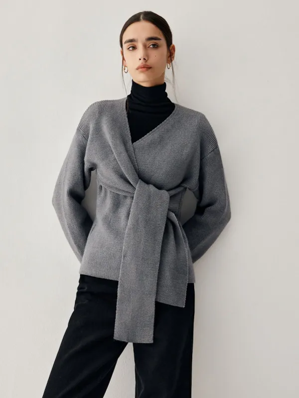 Tie Front Wrap Sweater sold by COMMENSE