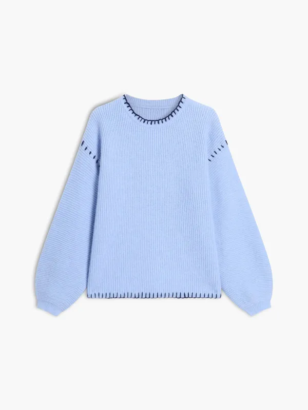 Baby Blue Pullover Sweater sold by COMMENSE