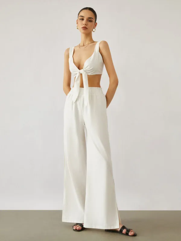 Tie Front Two Piece Pants Set sold by COMMENSE