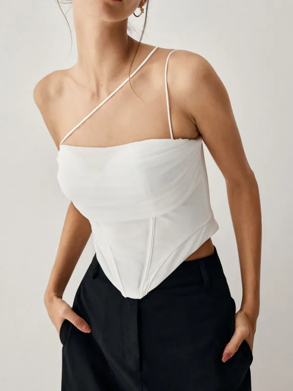 Mesh Dip Hem Crop Corset Top sold by COMMENSE