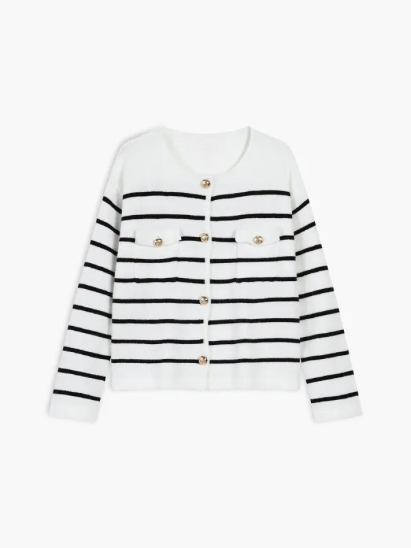 Old Money Aesthetics Stripe Cardigan sold by COMMENSE