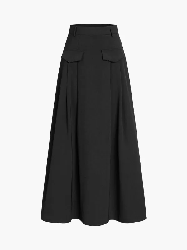 Zip Up A-Line Maxi Skirt sold by COMMENSE