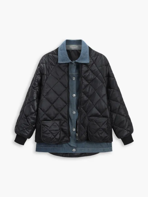 Patchwork Denim Quilted Coat sold by COMMENSE