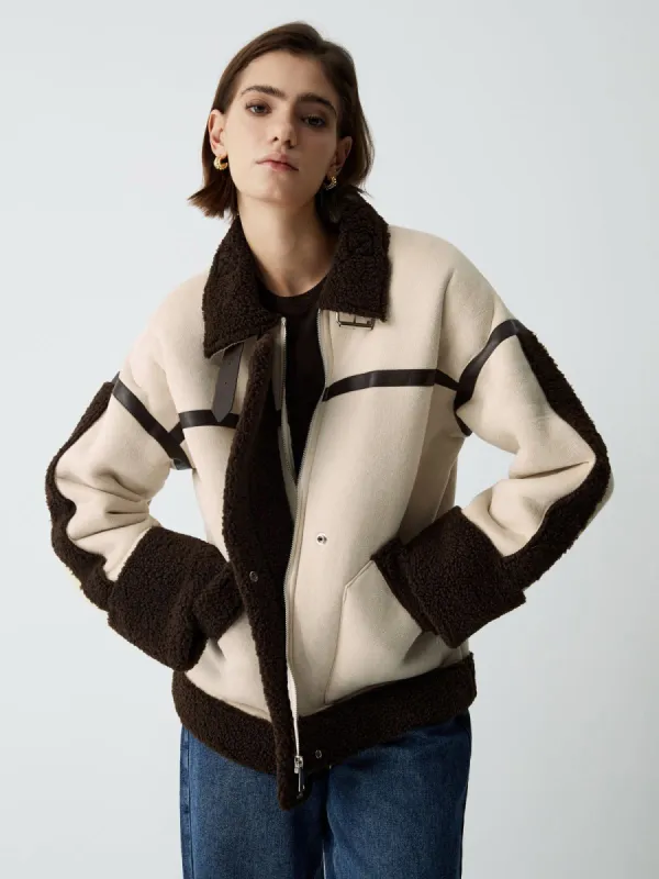 Fleece Faux Leather Aviator Jacket sold by COMMENSE