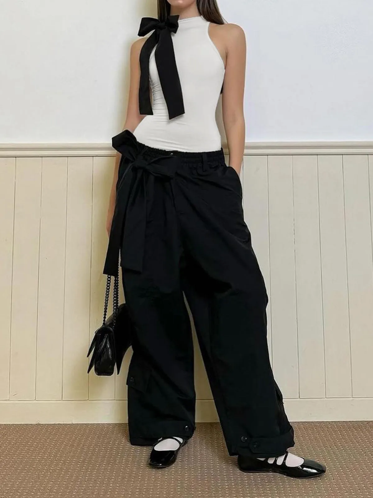 Bow Decorated Sleeveless Bodysuit sold by COMMENSE product image thumbnail 3